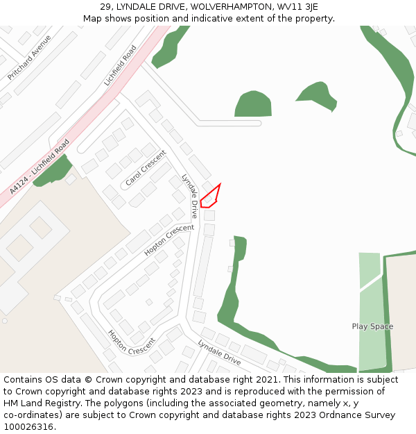 29, LYNDALE DRIVE, WOLVERHAMPTON, WV11 3JE: Location map and indicative extent of plot