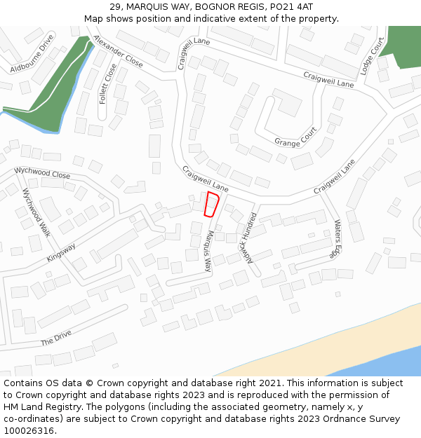 29, MARQUIS WAY, BOGNOR REGIS, PO21 4AT: Location map and indicative extent of plot