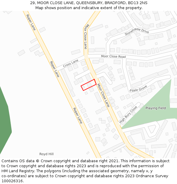 29, MOOR CLOSE LANE, QUEENSBURY, BRADFORD, BD13 2NS: Location map and indicative extent of plot
