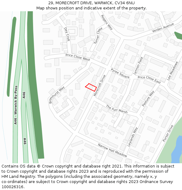 29, MORECROFT DRIVE, WARWICK, CV34 6NU: Location map and indicative extent of plot