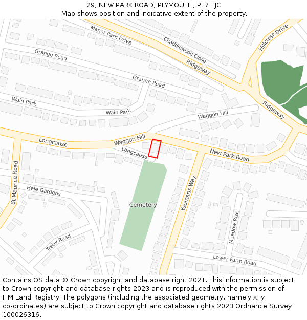 29, NEW PARK ROAD, PLYMOUTH, PL7 1JG: Location map and indicative extent of plot