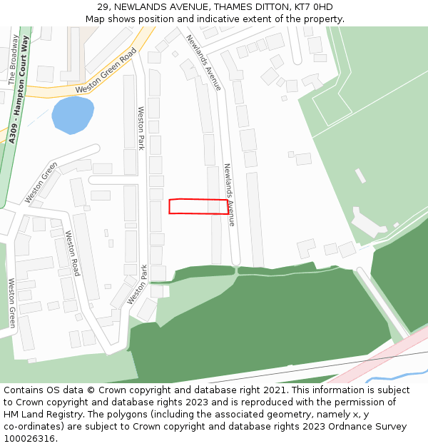 29, NEWLANDS AVENUE, THAMES DITTON, KT7 0HD: Location map and indicative extent of plot