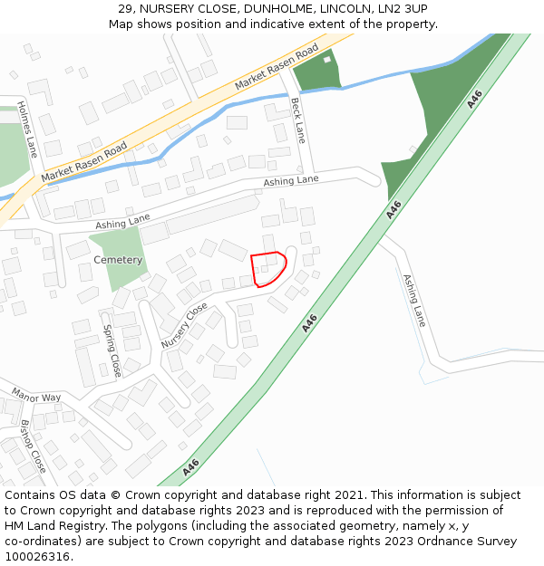 29, NURSERY CLOSE, DUNHOLME, LINCOLN, LN2 3UP: Location map and indicative extent of plot