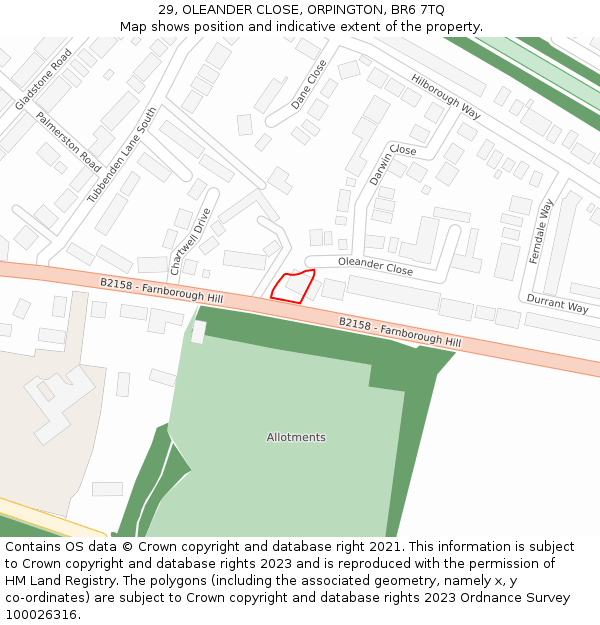 29, OLEANDER CLOSE, ORPINGTON, BR6 7TQ: Location map and indicative extent of plot