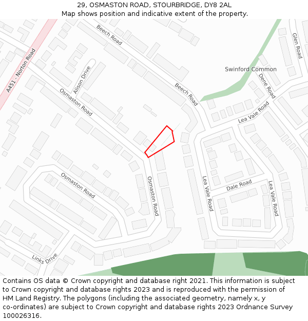 29, OSMASTON ROAD, STOURBRIDGE, DY8 2AL: Location map and indicative extent of plot