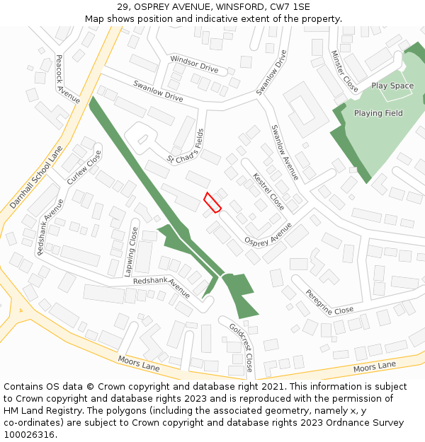 29, OSPREY AVENUE, WINSFORD, CW7 1SE: Location map and indicative extent of plot