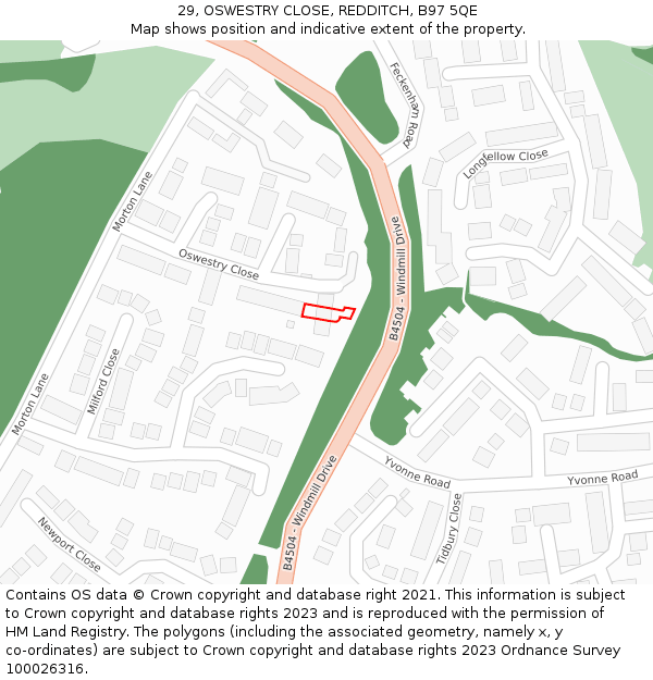 29, OSWESTRY CLOSE, REDDITCH, B97 5QE: Location map and indicative extent of plot