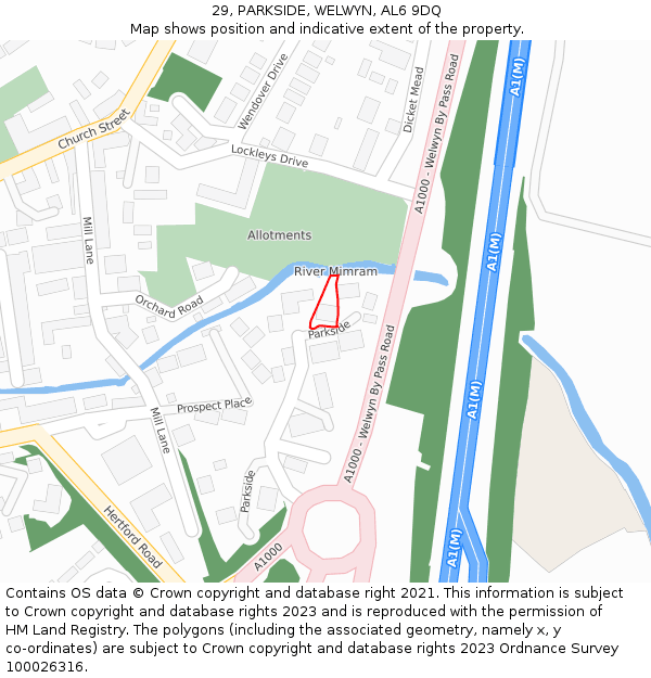 29, PARKSIDE, WELWYN, AL6 9DQ: Location map and indicative extent of plot