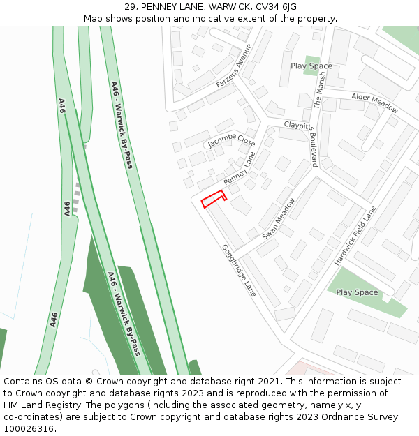 29, PENNEY LANE, WARWICK, CV34 6JG: Location map and indicative extent of plot