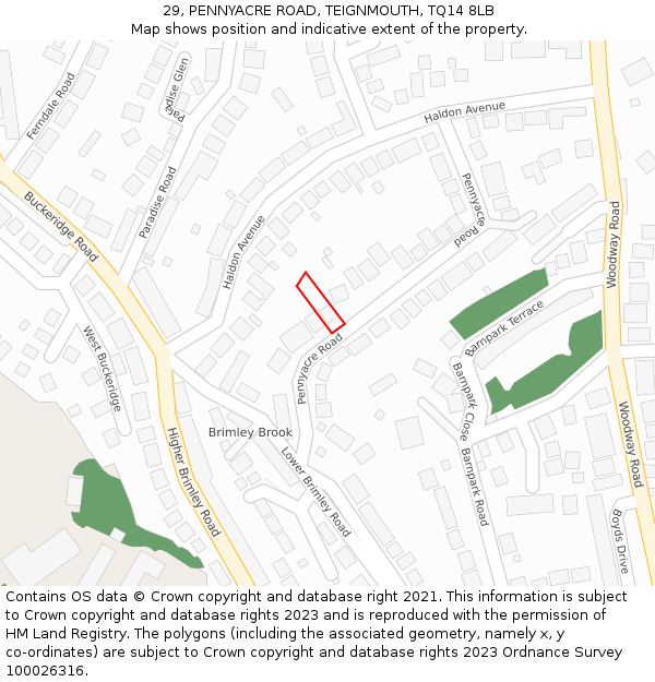 29, PENNYACRE ROAD, TEIGNMOUTH, TQ14 8LB: Location map and indicative extent of plot