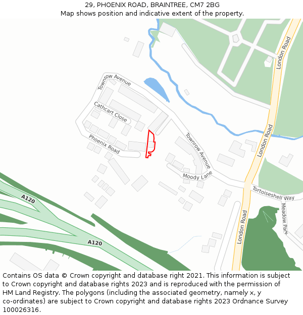 29, PHOENIX ROAD, BRAINTREE, CM7 2BG: Location map and indicative extent of plot