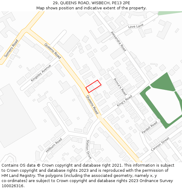 29, QUEENS ROAD, WISBECH, PE13 2PE: Location map and indicative extent of plot