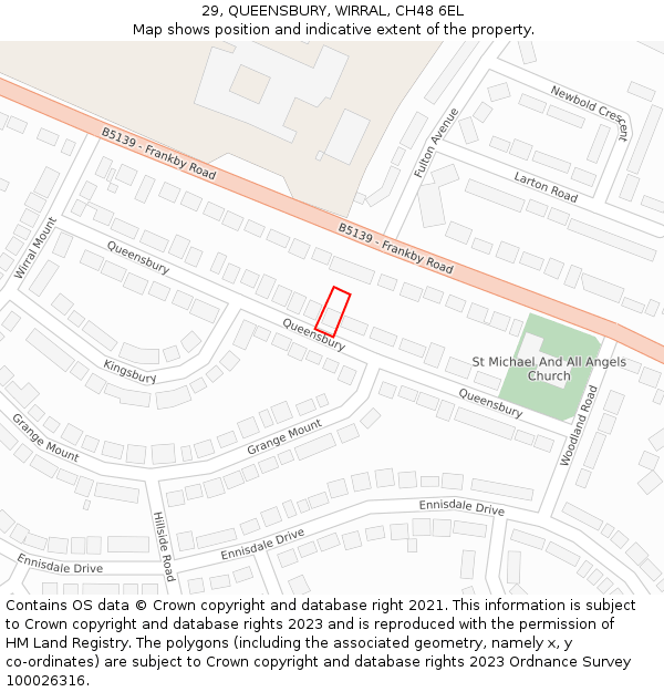 29, QUEENSBURY, WIRRAL, CH48 6EL: Location map and indicative extent of plot