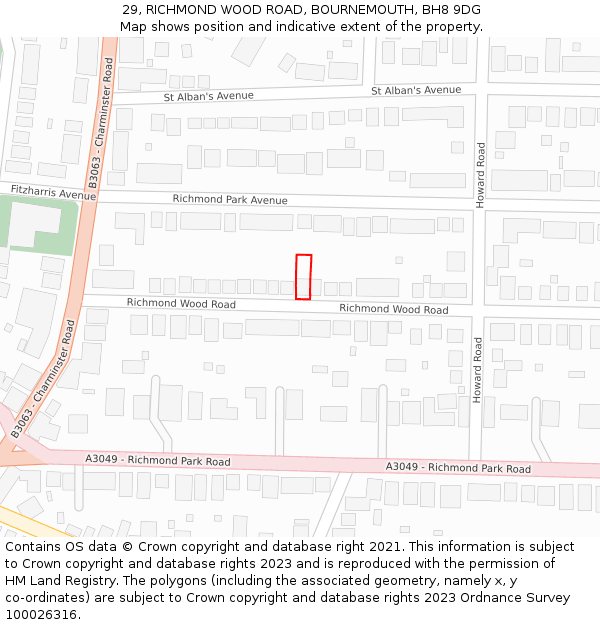 29, RICHMOND WOOD ROAD, BOURNEMOUTH, BH8 9DG: Location map and indicative extent of plot