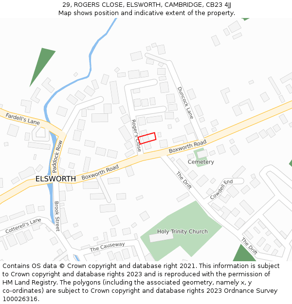 29, ROGERS CLOSE, ELSWORTH, CAMBRIDGE, CB23 4JJ: Location map and indicative extent of plot