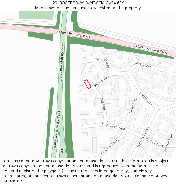 29, ROGERS WAY, WARWICK, CV34 6PY: Location map and indicative extent of plot