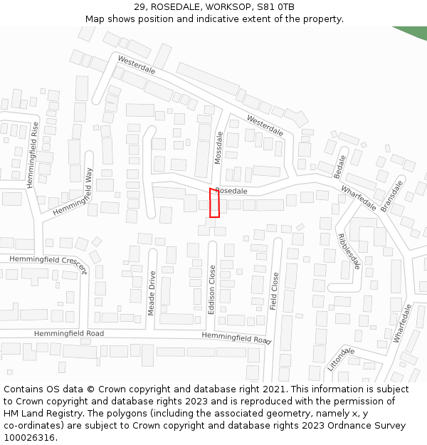 29, ROSEDALE, WORKSOP, S81 0TB: Location map and indicative extent of plot