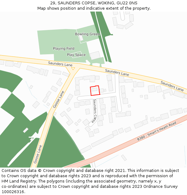 29, SAUNDERS COPSE, WOKING, GU22 0NS: Location map and indicative extent of plot