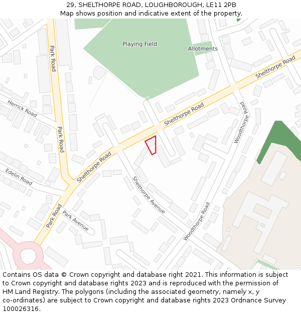 29, SHELTHORPE ROAD, LOUGHBOROUGH, LE11 2PB: Location map and indicative extent of plot