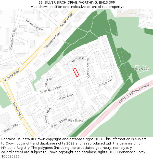 29, SILVER BIRCH DRIVE, WORTHING, BN13 3PP: Location map and indicative extent of plot