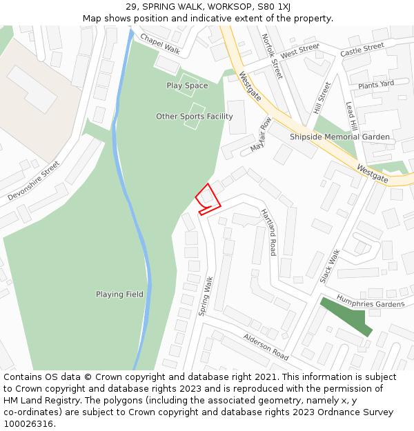 29, SPRING WALK, WORKSOP, S80 1XJ: Location map and indicative extent of plot