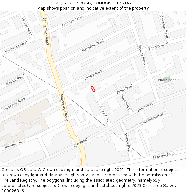 29, STOREY ROAD, LONDON, E17 7DA: Location map and indicative extent of plot