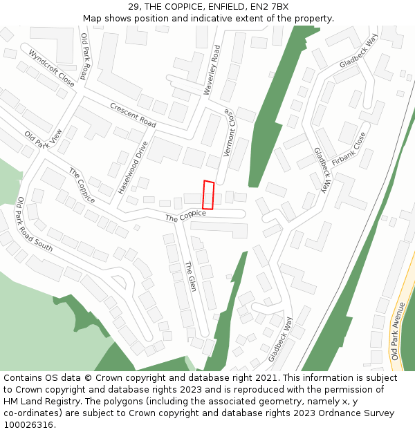 29, THE COPPICE, ENFIELD, EN2 7BX: Location map and indicative extent of plot