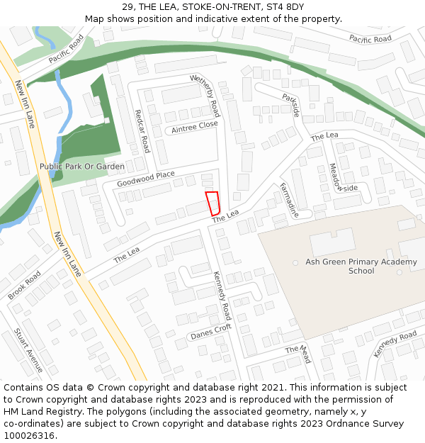 29, THE LEA, STOKE-ON-TRENT, ST4 8DY: Location map and indicative extent of plot
