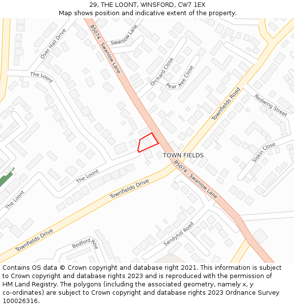 29, THE LOONT, WINSFORD, CW7 1EX: Location map and indicative extent of plot