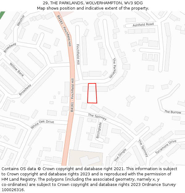29, THE PARKLANDS, WOLVERHAMPTON, WV3 9DG: Location map and indicative extent of plot