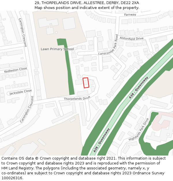 29, THORPELANDS DRIVE, ALLESTREE, DERBY, DE22 2XA: Location map and indicative extent of plot