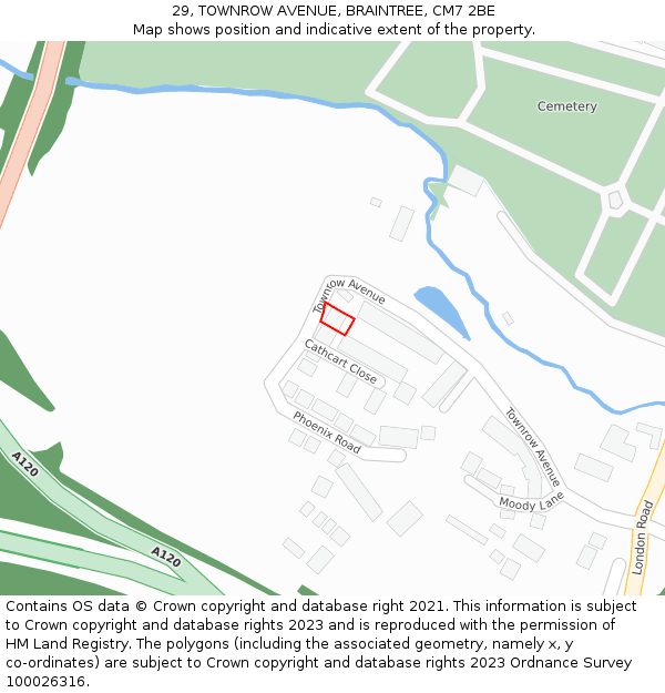 29, TOWNROW AVENUE, BRAINTREE, CM7 2BE: Location map and indicative extent of plot