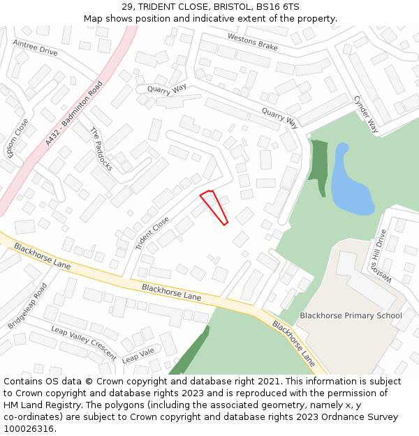 29, TRIDENT CLOSE, BRISTOL, BS16 6TS: Location map and indicative extent of plot