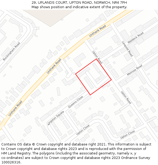 29, UPLANDS COURT, UPTON ROAD, NORWICH, NR4 7PH: Location map and indicative extent of plot