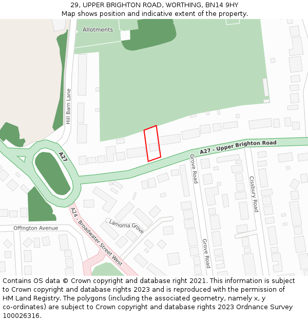 29, UPPER BRIGHTON ROAD, WORTHING, BN14 9HY: Location map and indicative extent of plot