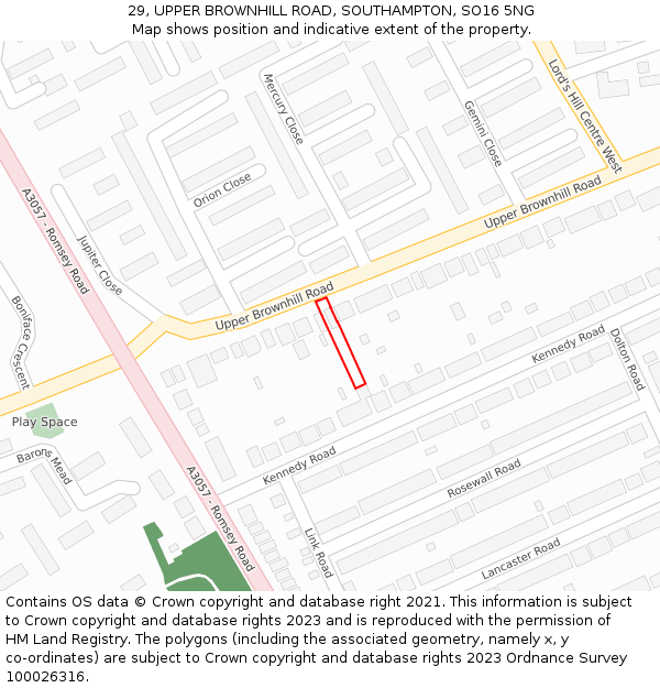 29, UPPER BROWNHILL ROAD, SOUTHAMPTON, SO16 5NG: Location map and indicative extent of plot