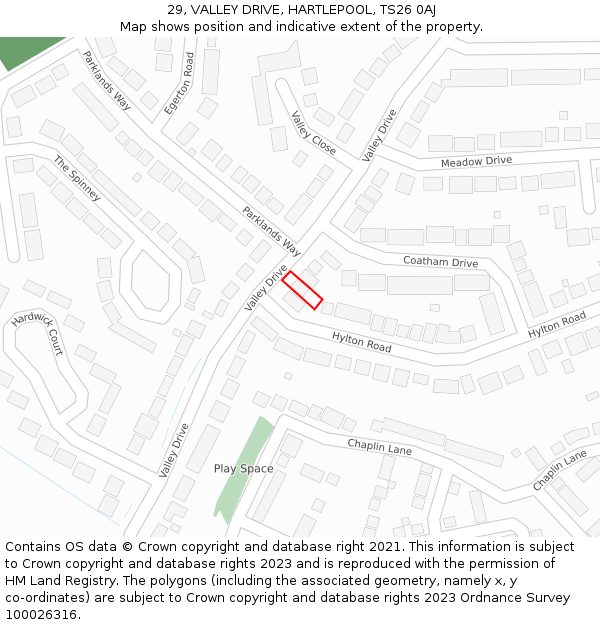 29, VALLEY DRIVE, HARTLEPOOL, TS26 0AJ: Location map and indicative extent of plot