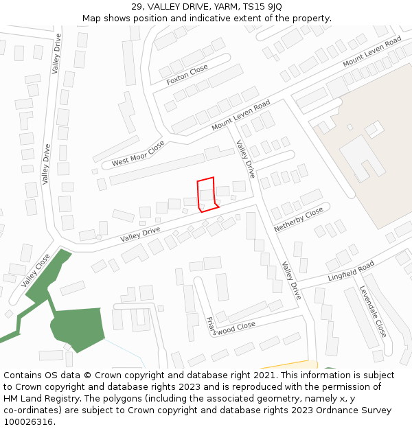 29, VALLEY DRIVE, YARM, TS15 9JQ: Location map and indicative extent of plot