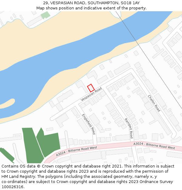 29, VESPASIAN ROAD, SOUTHAMPTON, SO18 1AY: Location map and indicative extent of plot