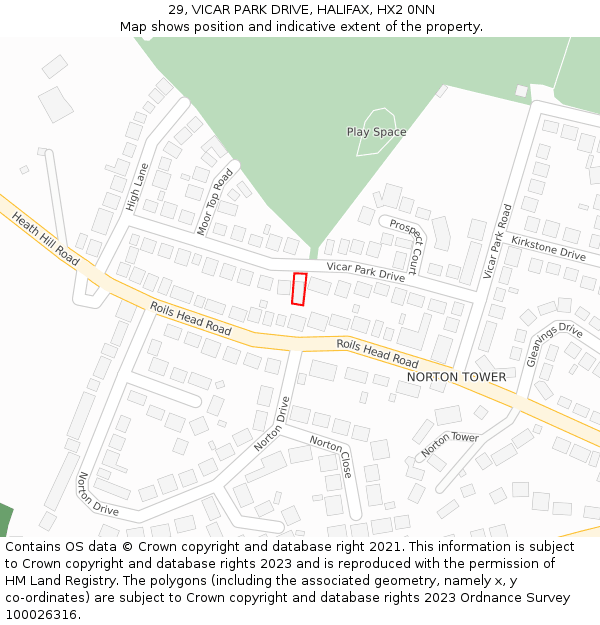 29, VICAR PARK DRIVE, HALIFAX, HX2 0NN: Location map and indicative extent of plot
