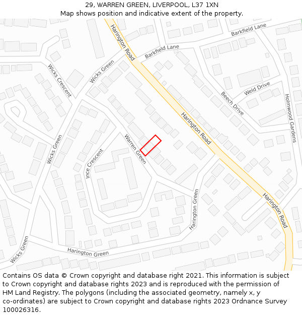 29, WARREN GREEN, LIVERPOOL, L37 1XN: Location map and indicative extent of plot