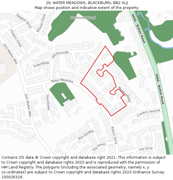 29, WATER MEADOWS, BLACKBURN, BB2 4UJ: Location map and indicative extent of plot