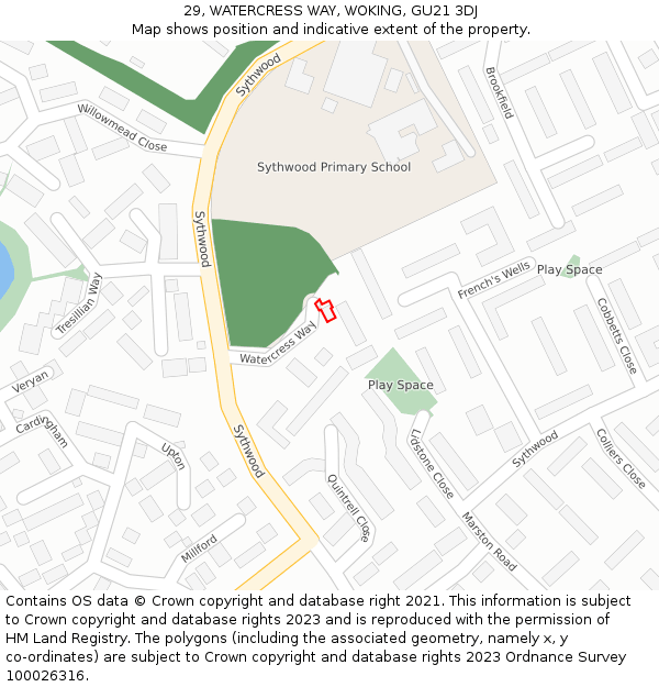 29, WATERCRESS WAY, WOKING, GU21 3DJ: Location map and indicative extent of plot