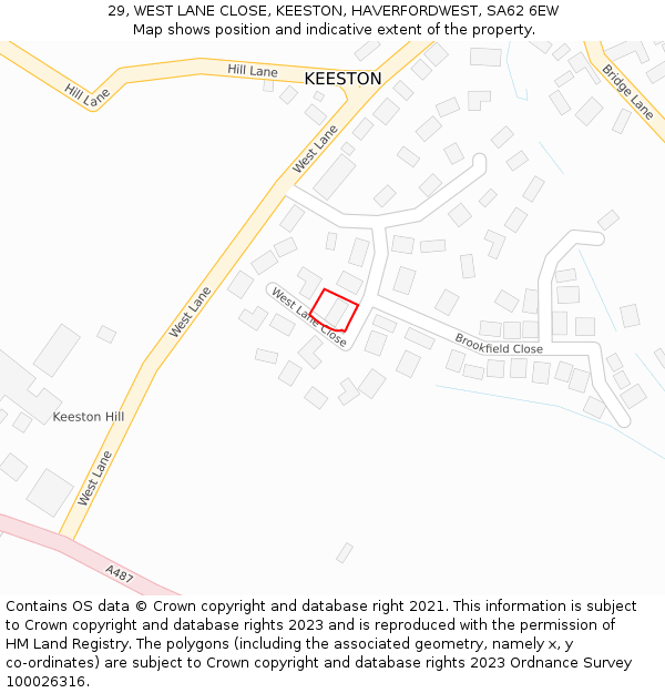 29, WEST LANE CLOSE, KEESTON, HAVERFORDWEST, SA62 6EW: Location map and indicative extent of plot