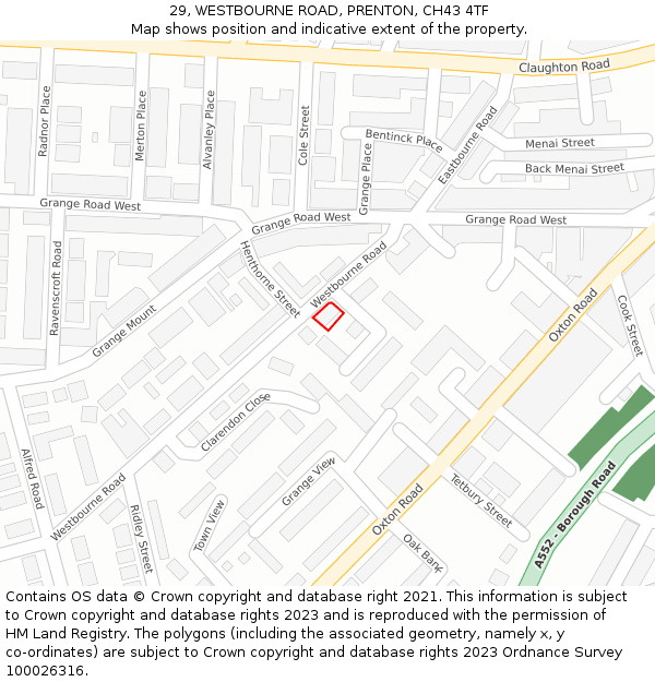 29, WESTBOURNE ROAD, PRENTON, CH43 4TF: Location map and indicative extent of plot