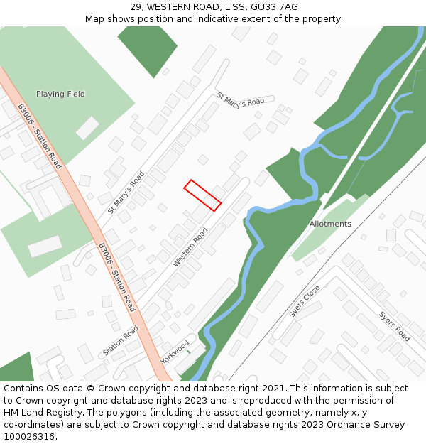 29, WESTERN ROAD, LISS, GU33 7AG: Location map and indicative extent of plot