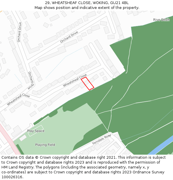 29, WHEATSHEAF CLOSE, WOKING, GU21 4BL: Location map and indicative extent of plot