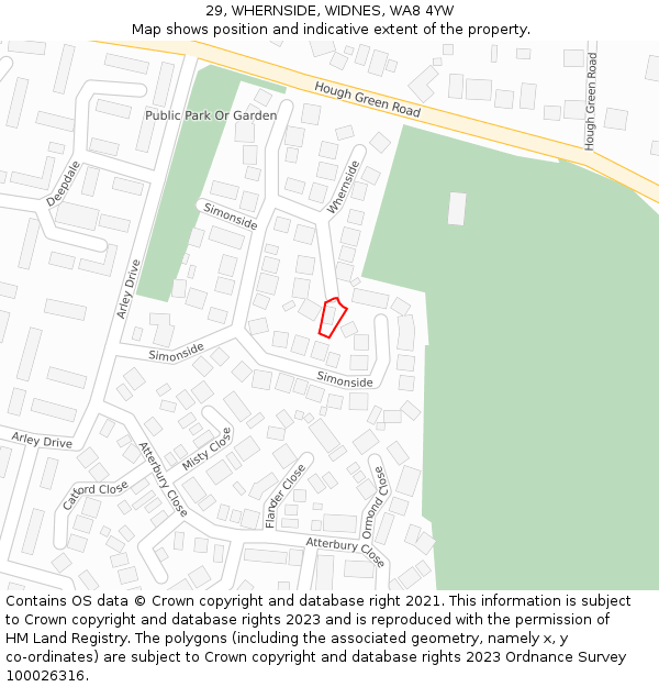 29, WHERNSIDE, WIDNES, WA8 4YW: Location map and indicative extent of plot