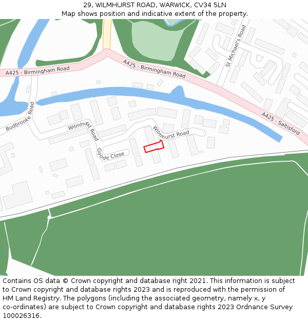 29, WILMHURST ROAD, WARWICK, CV34 5LN: Location map and indicative extent of plot