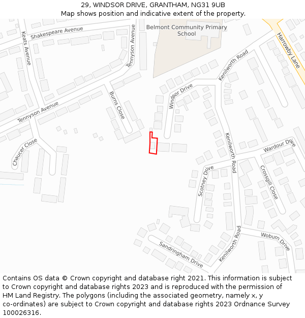 29, WINDSOR DRIVE, GRANTHAM, NG31 9UB: Location map and indicative extent of plot